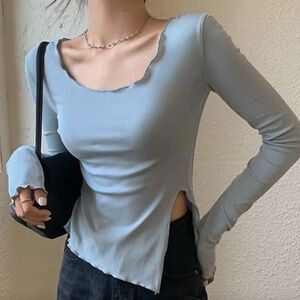 Asymmetrical Slim-Fit Long Sleeve T-Shirt Airy Blue